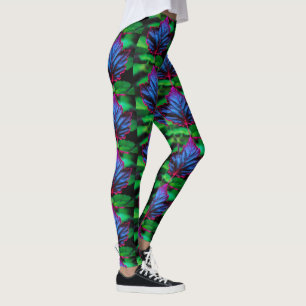 Leafy Neon Blue på levande Grönt Leggings