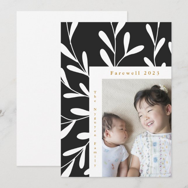 Leafy Ram Black and White Photo Farewell 2023 Julkort (Fram/baksida)