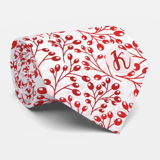 Leafy Red Mönster Modern Elegant Monogrammad Slips (Rullad)