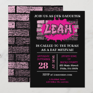 LEAH Graffiti Name Brick Wall Bat Mitzvah Einladun Inbjudningar