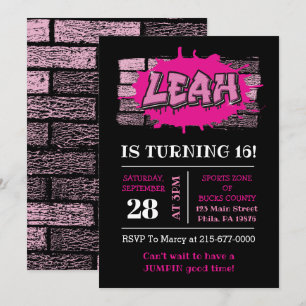 Leah Graffiti Name Brick Wall Geburtstagsparty Inbjudningar
