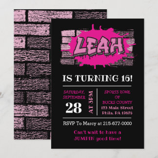 Leah Graffiti Name Brick Wall Geburtstagsparty Inbjudningar
