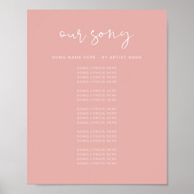 LEAH Levande Pastell Rosa Bröllops Sångtexter  Poster (Framsidan)