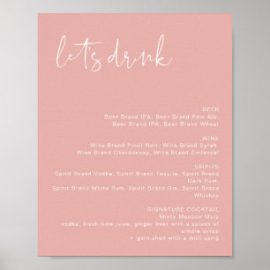LEAH Ljusrosa Pastell Rosa Let's Drink Bar Meny  Poster