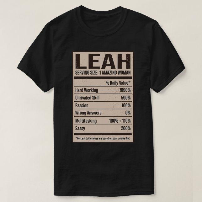 Leah Nutrition Facts Namn Nickname Alias Title Fri T Shirt (Design framsida)