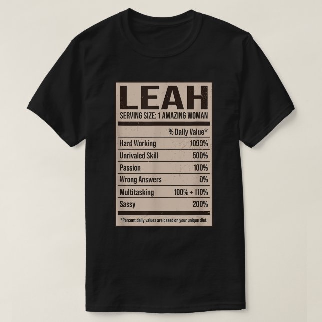 Leah Nutrition Facts Namn Nickname Alias Title Fri T Shirt (Design framsida)