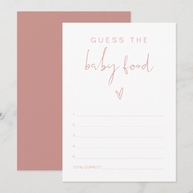 LEAH Pastel Rosa Gissa Baby Food Baby Shower Game Inbjudningar (Fram/baksida)