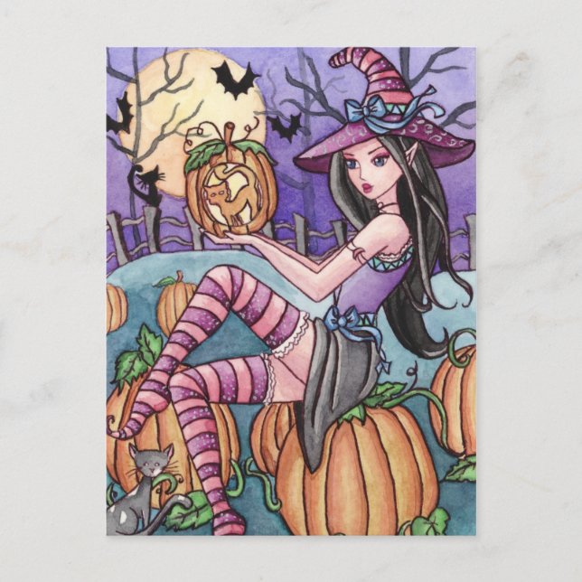 Leah - Pumpkin Witch Postcard Vykort (Framsida)