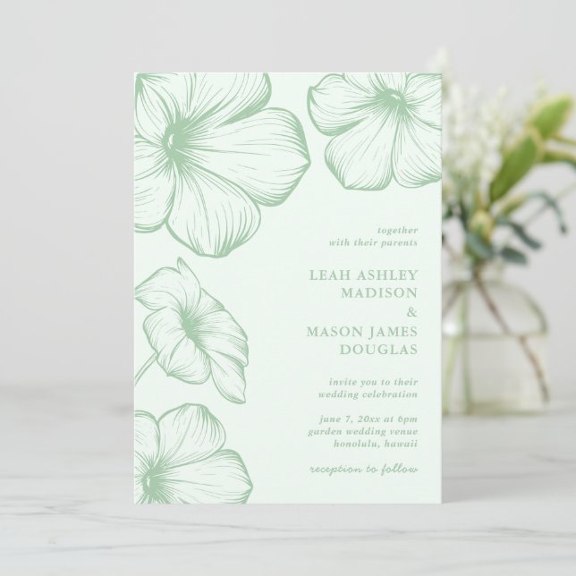 Leah Sage Grönt Blommigt Elegant bröllop Inbjudningar (Stående Fram)