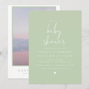 LEAH Vår Vibrant Pastel Grönt Photo Baby Shower Inbjudningar