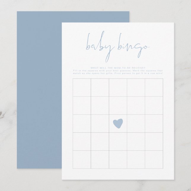 LEAH Vibrant Pastel Blue Baby Shower Bingo Game Inbjudningar (Fram/baksida)