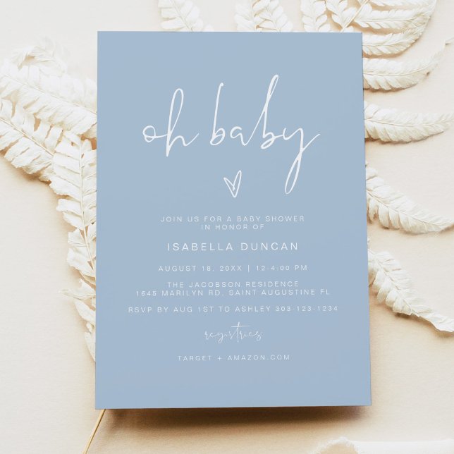 LEAH Vibrant Pastel Blue Boy Oh Baby Baby Shower Inbjudningar (Skapare uppladdad)