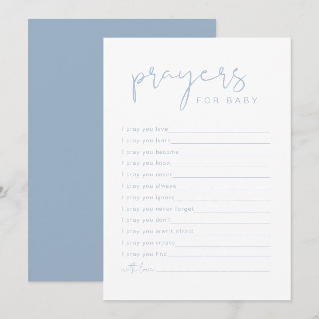LEAH Vibrant Pastel Blue Prayers for Baby Card Inbjudningar (Fram/baksida)