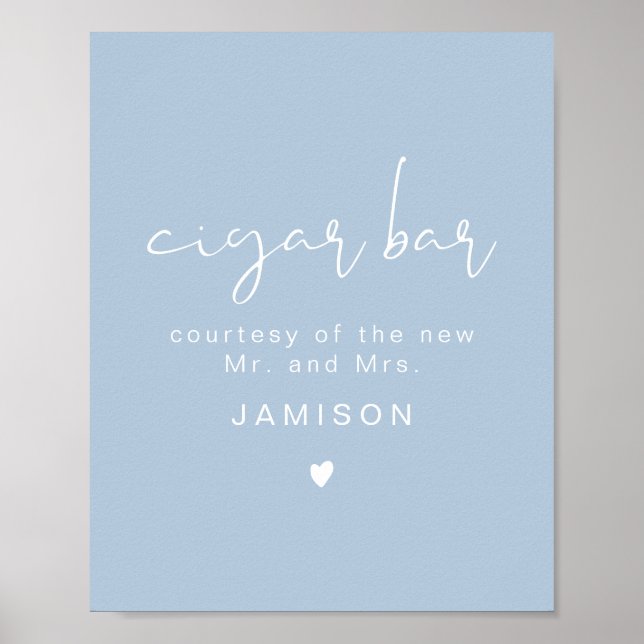 LEAH Vibrant Pastel Dusty Blue Bröllop Cigar Pub Poster (Framsidan)