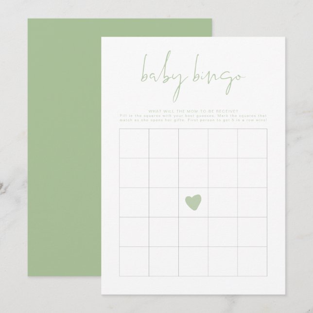 LEAH Vibrant Pastel Grönt Baby Shower Bingo Game Inbjudningar (Fram/baksida)