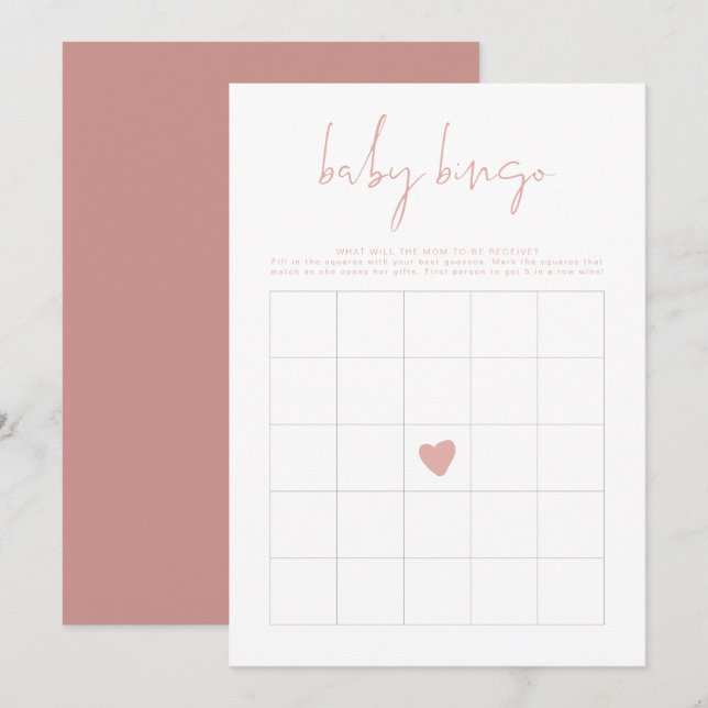 LEAH Vibrant Pastel Rosa Baby Shower Bingo Game Inbjudningar (Fram/baksida)