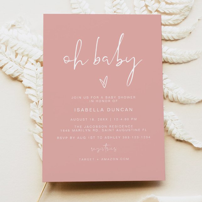 LEAH Vibrant Pastel Rosa Girl Oh Baby Baby Shower Inbjudningar (Skapare uppladdad)