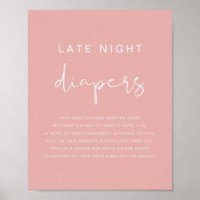 LEAH Vibrant Pastel Rosa Late Night Diaper Game Poster (Framsidan)