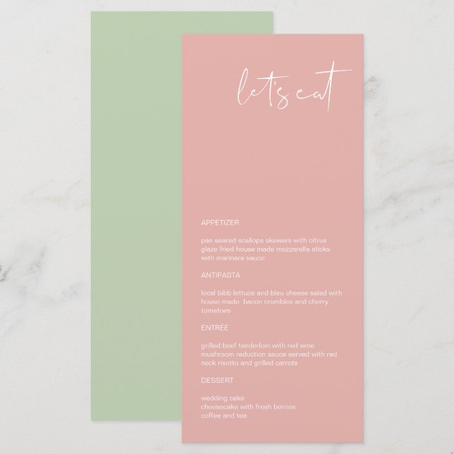 LEAH Vibrant Pastel Rosa Vår Låt oss Eat Menu Meny (Fram/baksida)