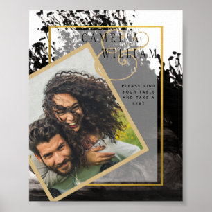LeahG BLÄCK BLACK White Guld bröllopsinbjudning Poster