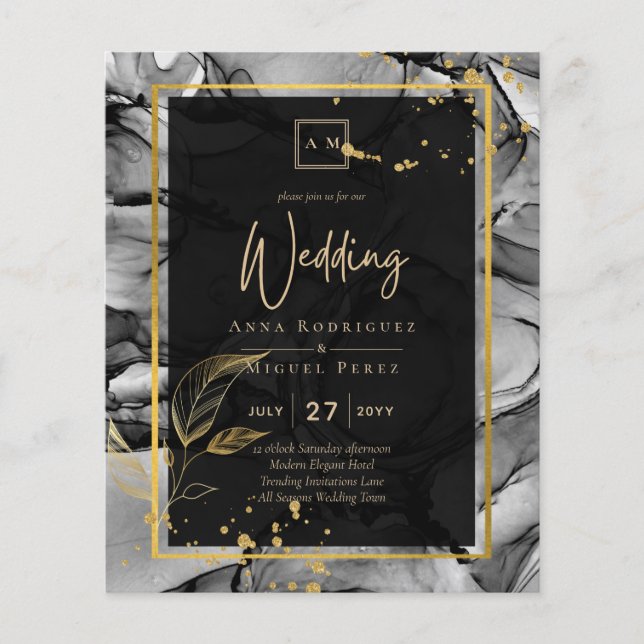 LeahG® Black Guld Alcohol Bläck Wedding INVITE (Framsida)