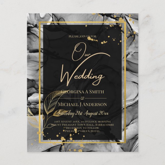 LeahG® Black Guld Alcohol Bläck Wedding INVITE (Framsida)