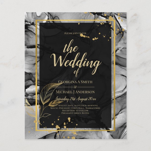 LeahG® Black Guld Alcohol Bläck Wedding INVITE (Framsida)