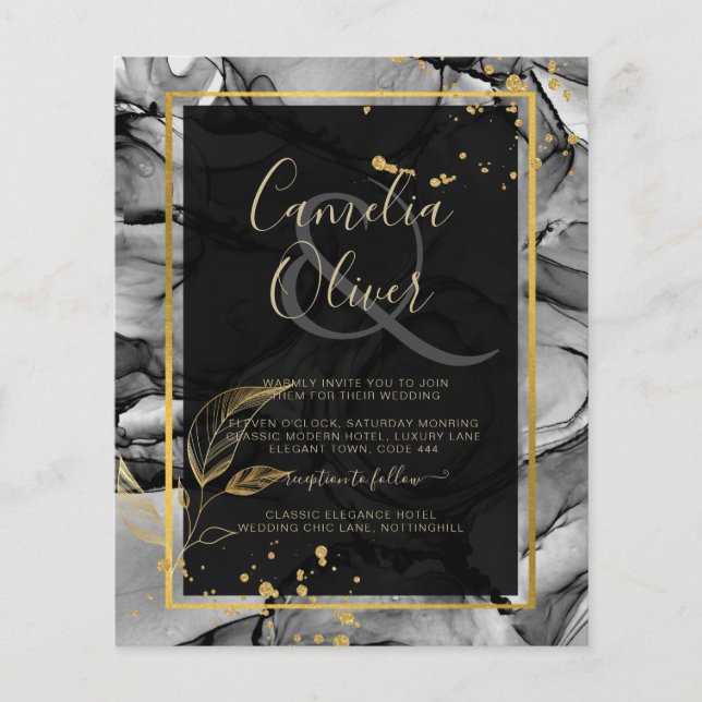 LeahG® Black Guld Alcohol Bläck Wedding INVITE Flygblad (Framsidan)