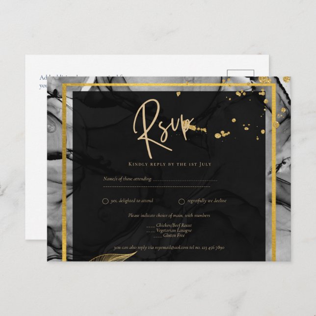 LeahG® Black Guld Alcohol Bläck Wedding INVITE Vykort (Fram/baksida)