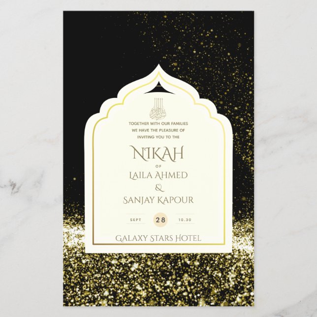 LeahG Black Guld islamiska muslimska Bröllopsinbju Flygblad (Framsidan)