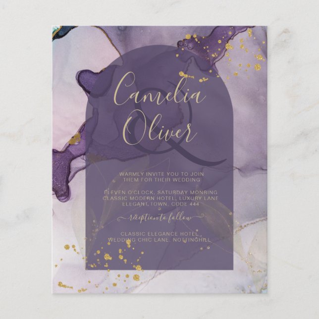 LeahG Bläck Ombre Lila Lavender Guld Bröllop Flygblad (Framsidan)