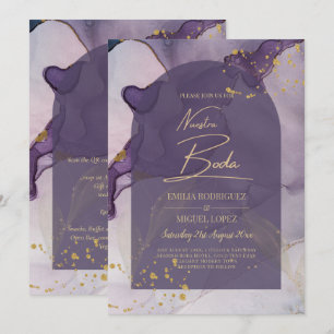 LeahG Bläck Ombre Lila Lavender Guld Bröllop Inbjudningar