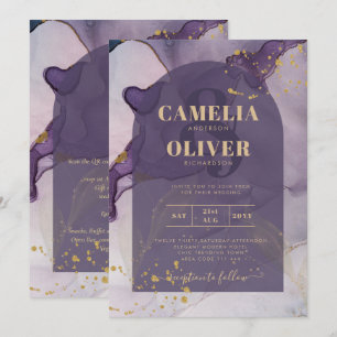 LeahG Bläck Ombre Lila Lavender Guld Bröllop Inbjudningar
