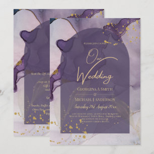 LeahG Bläck Ombre Lila Lavender Guld Bröllop Inbjudningar