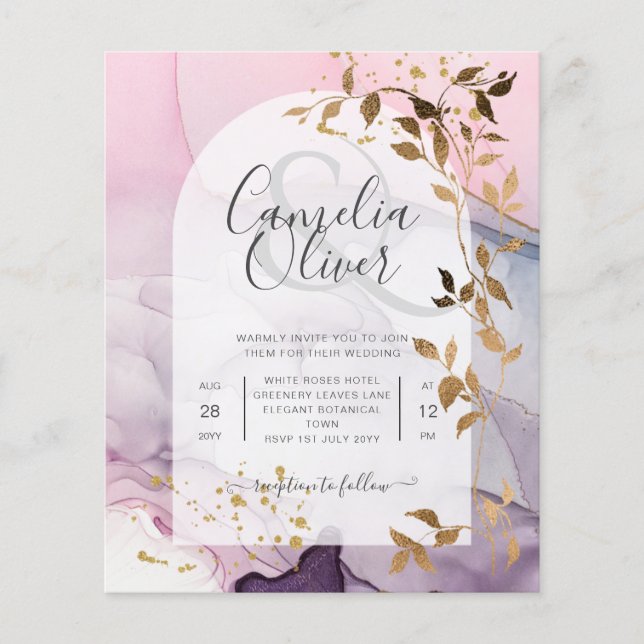 LeahG Bläck Ombre Lila Rosa Rosa Guld Bröllop Flygblad (Framsidan)