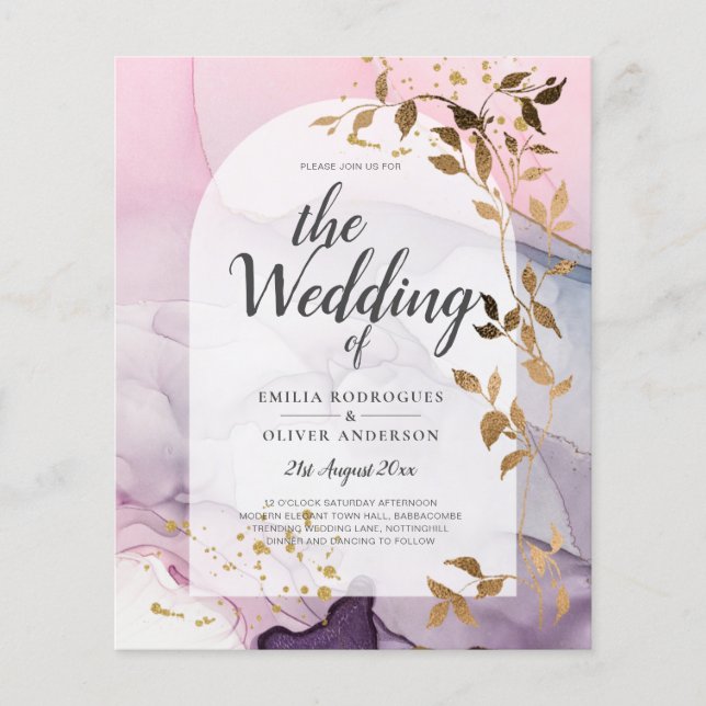 LeahG Bläck Ombre Lila Rosa Rosa Guld Bröllop Flygblad (Framsidan)