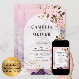 LeahG Bläck Ombre Lila Rosa Rosa Guld Bröllop Inbjudningar