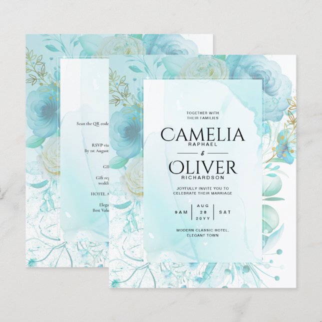 LeahG BLÄCK Sea Glass Turquise Aqua Abstrakt INBJU (Fram/baksida)