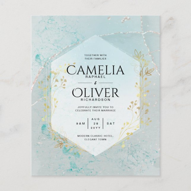 LeahG BLÄCK Sea Glass Turquise Guld Aqua INBJUDAN (Framsida)