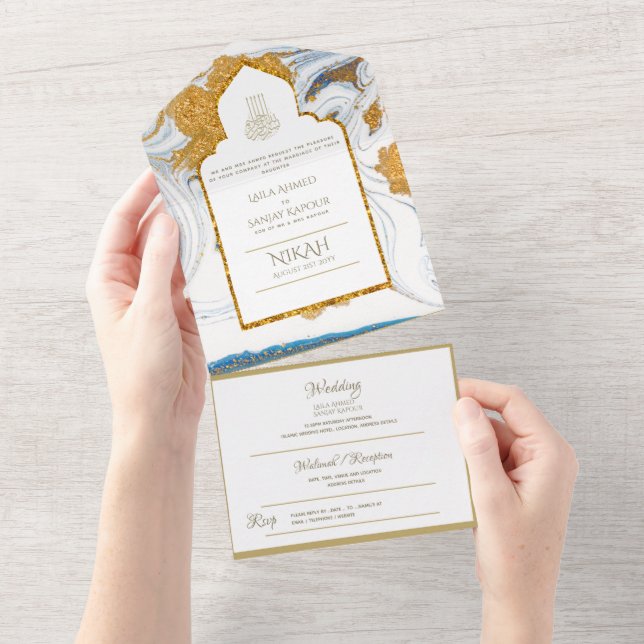 LeahG Blue Islamic Bröllopsinbjudans Nikah (Avrivbar del)