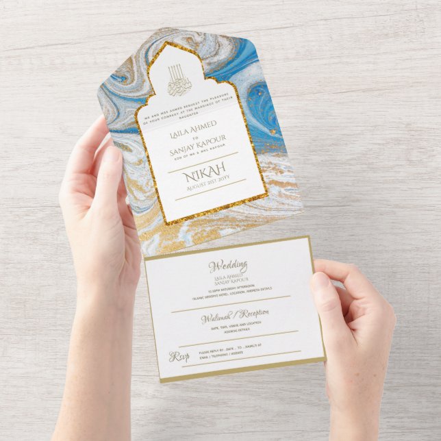 LeahG Blue Islamic Bröllopsinbjudans Nikah (Avrivbar del)