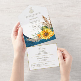 LeahG Blue Solros Blommigt Islamic Muslim Bröllop