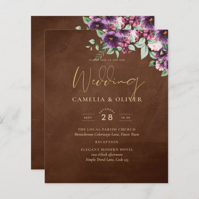 LeahG Brown Bär Plommon Lila Bröllop Höst Vinter (Fram/baksida)