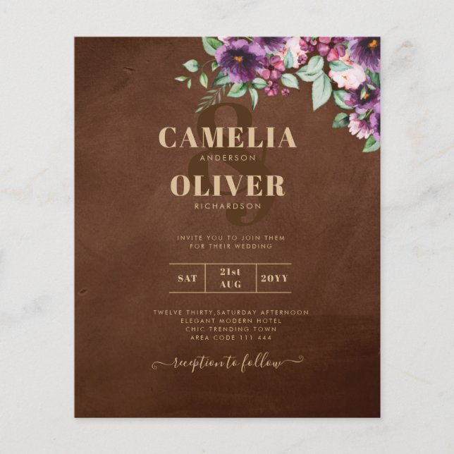 LeahG Brown Berry Plum Lila Bröllop Fall Winter Flygblad (Framsidan)