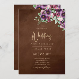 LeahG Brown Berry Plum Lila Bröllop Fall Winter Inbjudningar