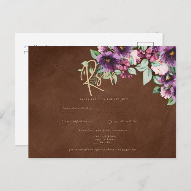 LeahG Brown Berry Plum Lila Bröllop Fall Winter Vykort (Fram/baksida)