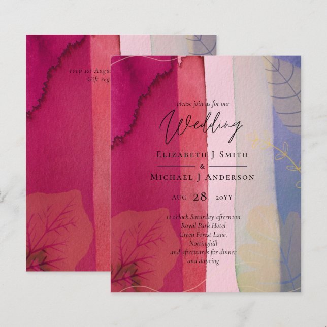 LeahG BUDGET Bröllop Berry Red Lila Watercolor (Fram/baksida)