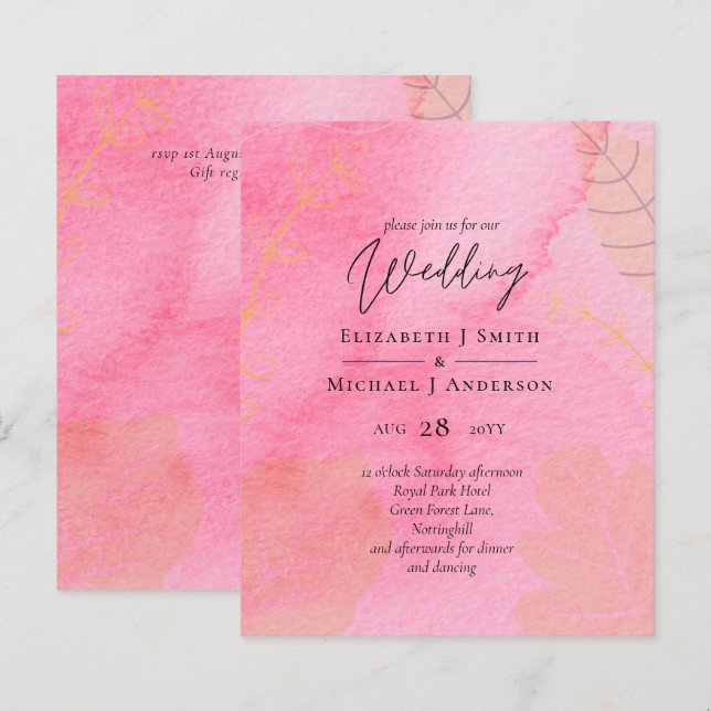 LeahG Budget Bröllop Rosa Peach Watercolor Abstrac (Fram/baksida)