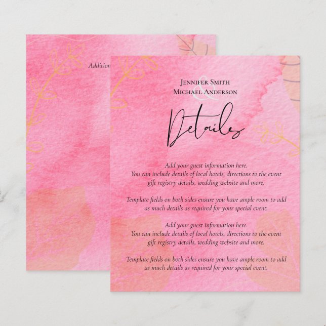 LeahG Budget Bröllop Rosa Peach Watercolor Abstrac (Fram/baksida)