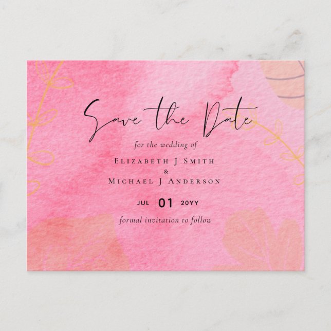 LeahG Budget Bröllop Rosa Peach Watercolor Abstrac Vykort (Framsida)